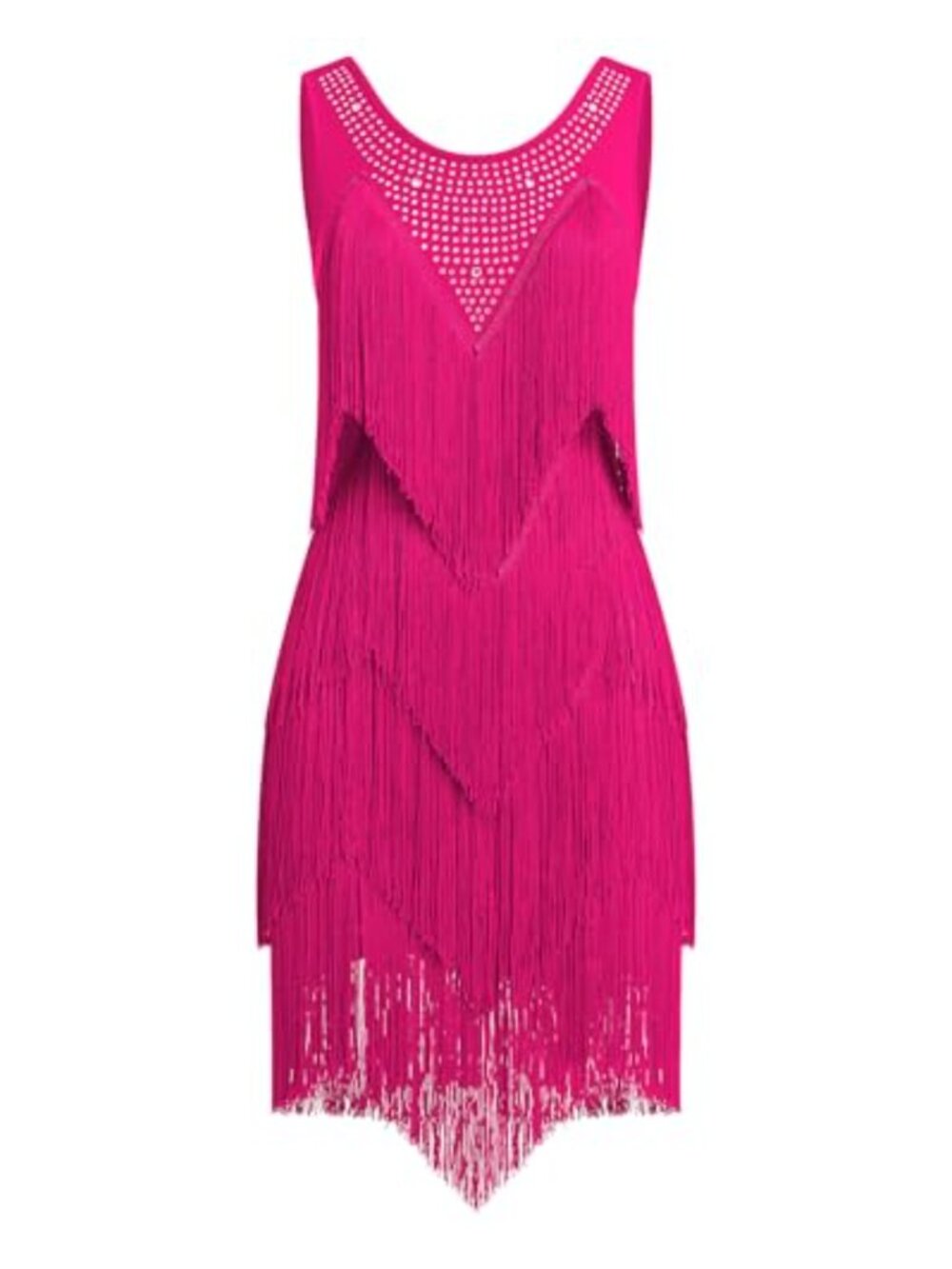 Rhinestones Layered Fringe Dress Ballroom Latin Dance Costume